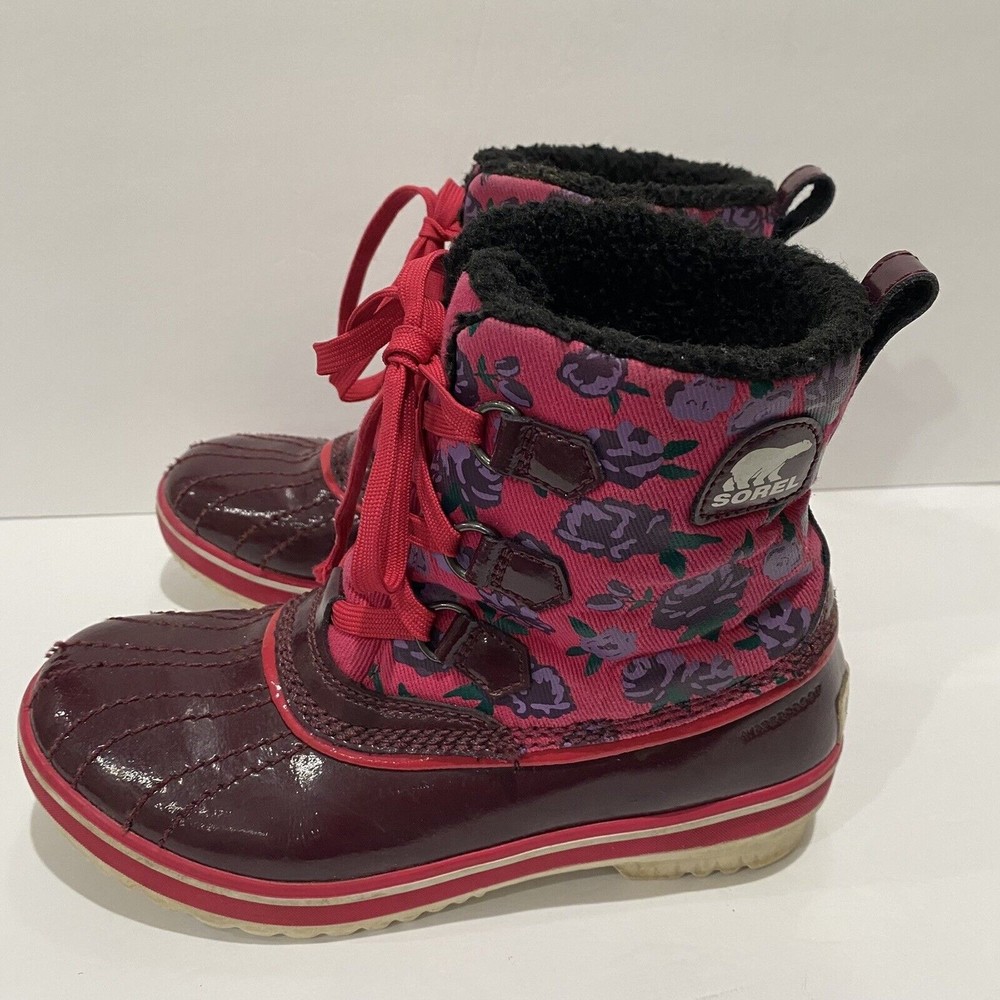 Sorel Tivoli Girls Sz 4Y Black Pink Insulated Winter Waterproof Rain Snow Boots